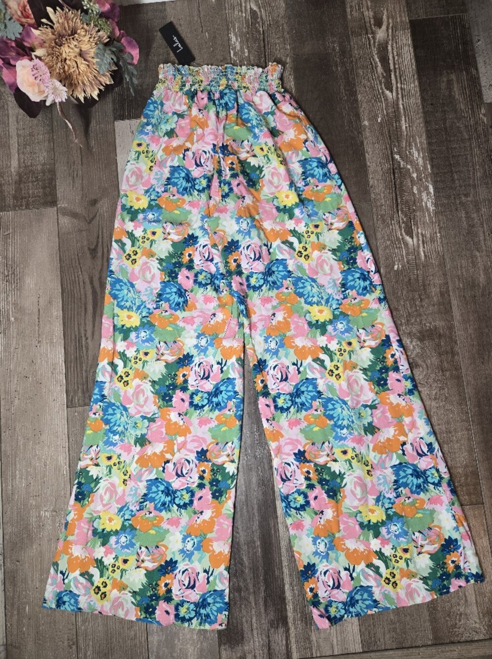 NWT Lulus Blooming Mood Sage Floral Print Smocked Wide Leg Pants Size XS - Picture 4 of 16